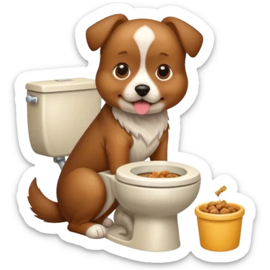 Dog eating food while sitting on the toilet  sticker