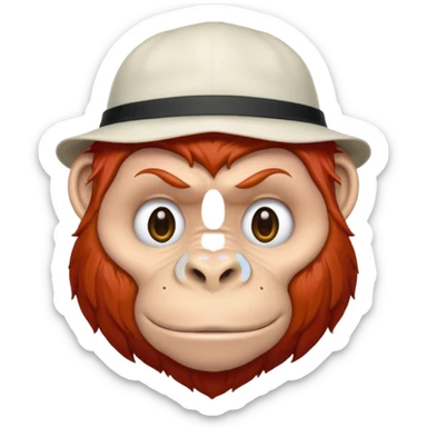 red haired gorilla head with white hat, apple style emoji, no text, slightly different expression sticker