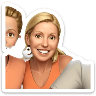 smiling girl with boy sticker