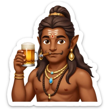 Shiva drinking a beer and smoking a cigar sticker