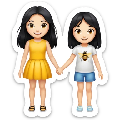 bumblebee being friends and holding hands with a girl with long black hair  sticker
