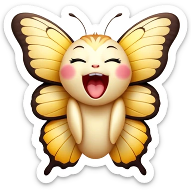 Cinematic Adorable Yawning Butterfly Portrait Emoji, Head tilted slightly with a dramatic, wide-open yawn, showcasing a delicate, softly fluttering body with gently drooping wings and sleepy, half-closed eyes, Simplified yet irresistibly cute features, highly detailed, glowing with a soft, cozy luminescence, high shine, relaxed yet expressive, stylized with a dash of whimsical floral charm, soft glowing outline, capturing the essence of a drowsy butterfly that appears ready to rest its wings for a nap! sticker
