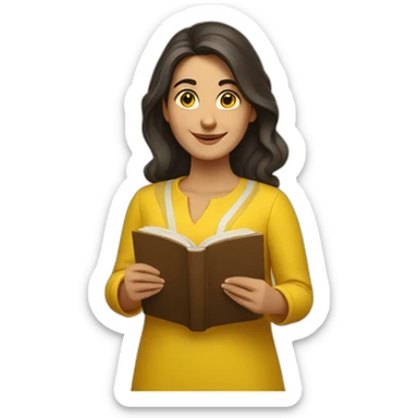 Armenian women with the yellow clothes reading book and looking at camera and smiling  sticker