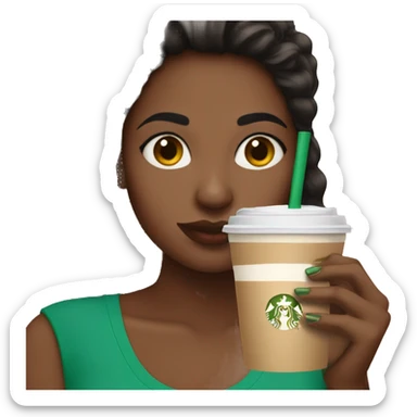 Girl drinking Starbucks with nails done sticker