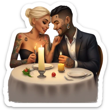 romantic candle light dinner for beautiful tattooed couple sticker