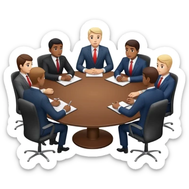 a business meeting of serious businessmen in suits at a round table sticker