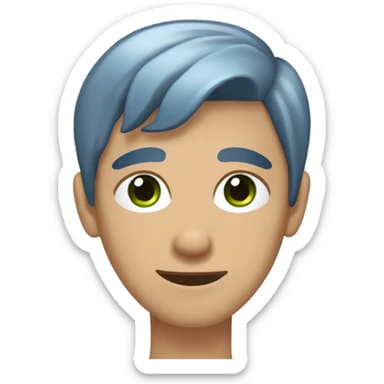 far-skinned guy with navy blue hair and sage green eye with his hair covering one of his eyes sticker
