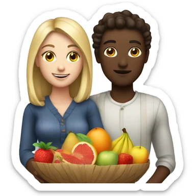 fair skinned people having a date with fruits sticker