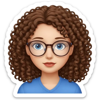 Girl with curly brown hair, blue eyes, and glasses  sticker