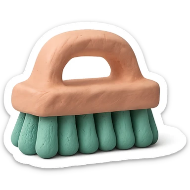 cleaning brush in claymation style, pastel colors, visible fingerprints sticker