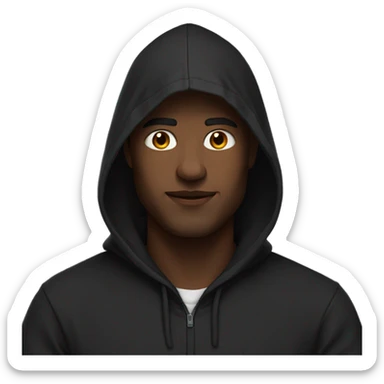 Man in a black hoodie and a hood on sticker