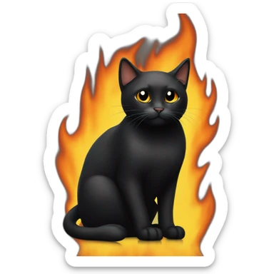 black cat sat on fire sticker