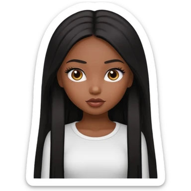 a pretty bratz brown girl with long straight black color hair and a white full sleeve sticker
