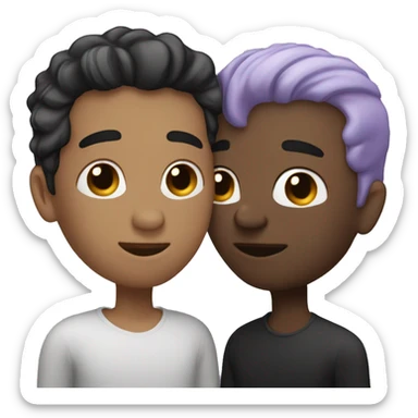 Two men kissing, one of the white with lavender hair and the other person is black with black hair sticker