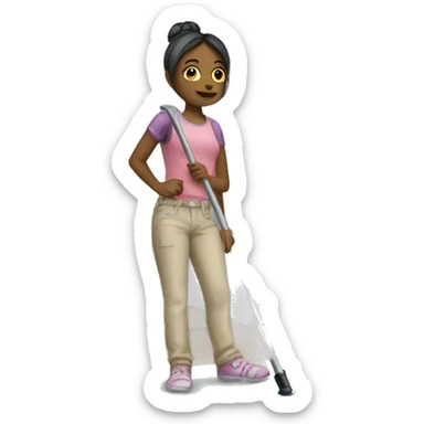 girl cleaning bedroom sticker