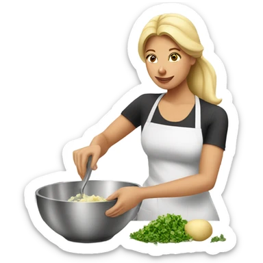Blonde lady cooking potato salad sticker