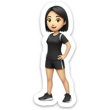 asian girl，jogging，black shirt and shorts，full body，left view sticker