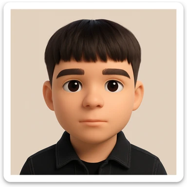 Create a highly realistic 3D emoji based on the reference photo, preserving all facial details, but with perfectly clear skin (no pimples or mustache). Dress the character in a black denim jacket. Maintain a neutral background. The style should match Microsoft 3D Fluent emoji style. sticker