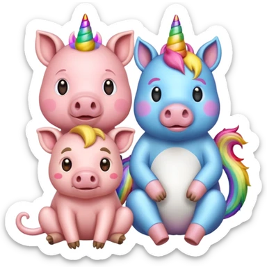 A pig,monkey, and unicorn sitting next to each other sticker
