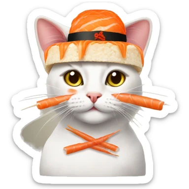 cat wearing a hat made out of sushi sticker