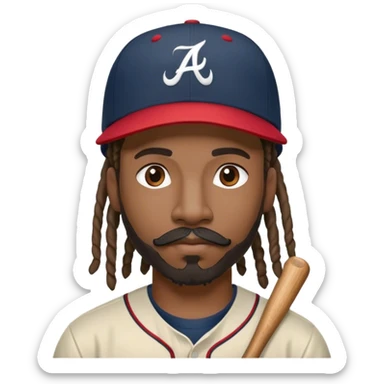black man with dread locs and an atlanta braves baseball cap with mustache and short beard sticker