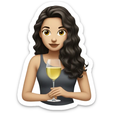white girl with dark hair a glass of white wine sticker