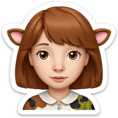 Make a cute girl brown cow with a brown wig and brown eyes sticker