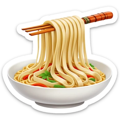 Shanxi knife-cut noodles with irregular thick strips, simplified emoji style with bold outlines and bright colors, cartoon style traditional Dao Xiao Mian sticker