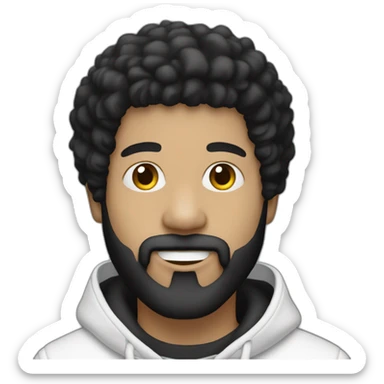 rapper-with hoop-white skin-black hair-beard-bichon dog-white-smile sticker