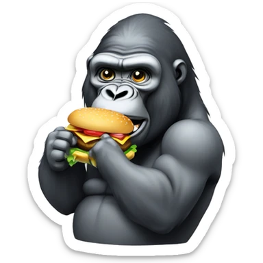 Silverback gorilla eating a hamburger sticker