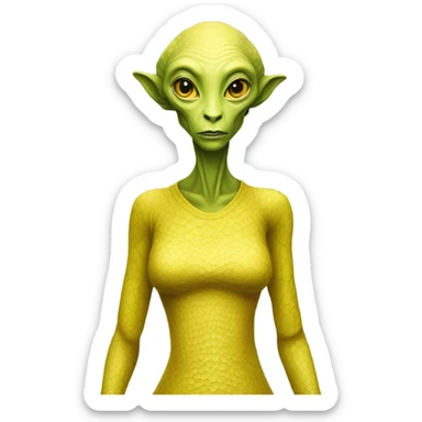 a reptilian alien woman full body, in jellow dress sticker