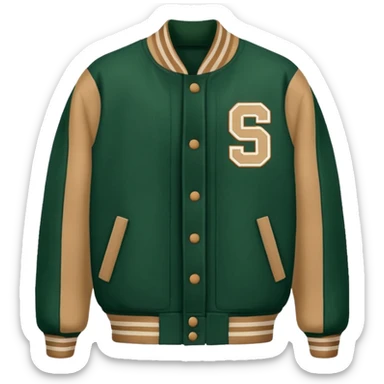 Dark green and tan varsity football letterman jacket sticker
