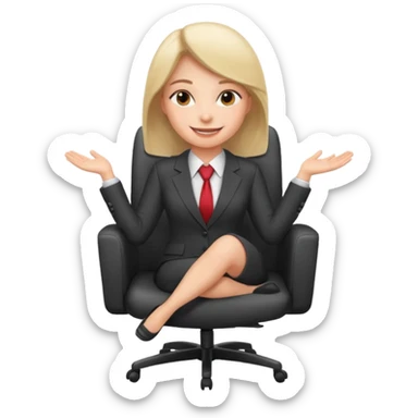 Cartoon face woman smiling and relaxing and aligned in a chair in office make the face a cartoon character  sticker