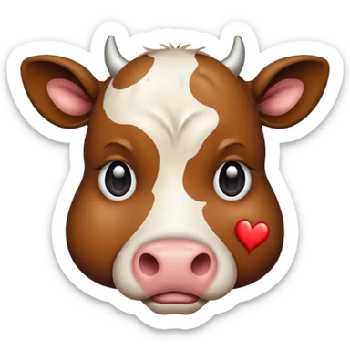 cow emoji with single tear and broken heart, cartoon style sticker