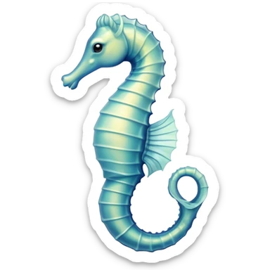 Beautiful and Majestic Sea Horse Portrait Emoji, Head and body rendered in serene repose with a gentle, content smile, showcasing a slender, elegantly curved seahorse with a softly coiled tail and eyes gently closed in peaceful slumber, Simplified yet exquisitely endearing features, highly detailed, glowing with a soft, drowsy aquatic light, high shine, relaxed and utterly enchanting, stylized with an air of majestic marine beauty, soft glowing outline, capturing the essence of a beautiful and majestic seahorse that embodies the enchanting spirit of the ocean! sticker
