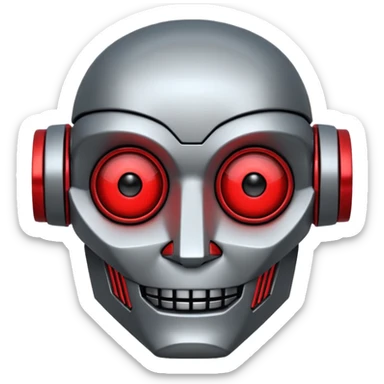 evil robot. Only its head. Very low details, just lines and colors, no need to draw detailed. Make it smile sticker