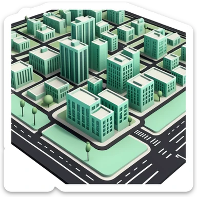 Urbanisme & Aménagement (Urban Planning), 3D technical icon with black and mint green (#B5F4D3), detailed zoning plan with cross-sections and regulatory boundaries sticker