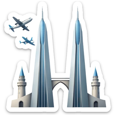 Two towers with airplane sticker