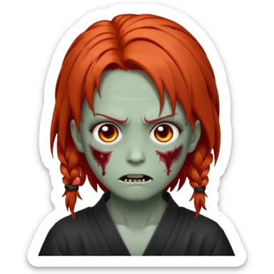 zombie emoji Paklov, dark orange red hair, hair styled in the shape of megumi from jujutsu kaizen, homem, cabelo espetado  sticker
