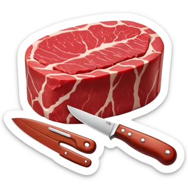 raw beef tenderloin, thick boneless cylindrical cut, rich red, clean glossy surface, fine muscle grain, minimal marbling, natural edge, soft contours, no plate, knife, garnish, background, or faces, clean 3D, soft shadows, transparent background, emoji scale sticker