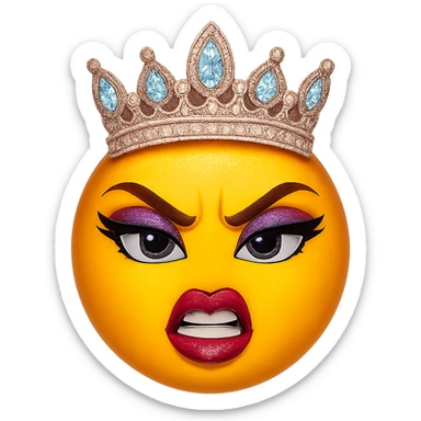 slay emoji, sparkling crown, fierce and fashionable, no background sticker