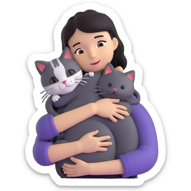 person hugging a cat sticker