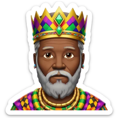 Create me an emoji of a beautiful Old African King with a beard wearing a neon Colorful gradient African Kente patterns sticker