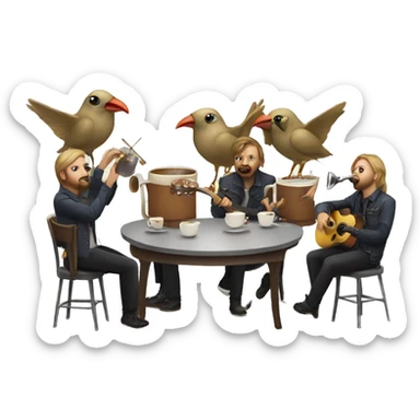 Music band with birds drinking coffee sticker