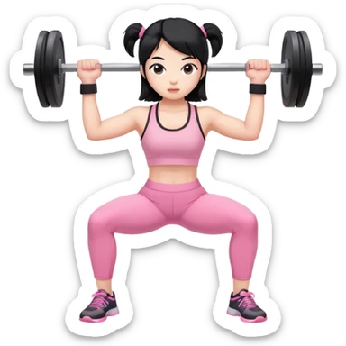 black hair asian girl lifting weights in light pink  sticker