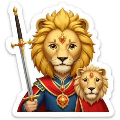 Emoji style pre 1979 Iran Sun and Lion, golden lion with sword, rising sun, flat bold colors sticker