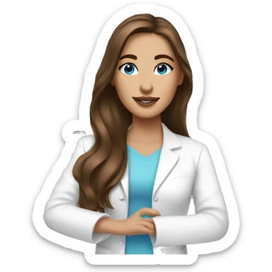 esthetician doing her skincare with long brown hair and blue eyes sticker