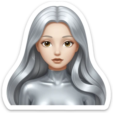 abstract sensual skinny body silhouette, liquid silver chrome, smooth curves,chrome silver long hair, chrome metallic silver full face  and body, sensual poses sticker
