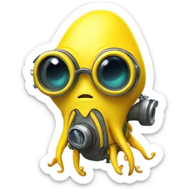 A squid alien in a minion outfit in goggles sticker