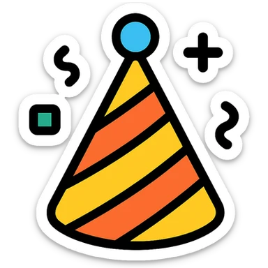 party hat with confetti accents, color icon style sticker
